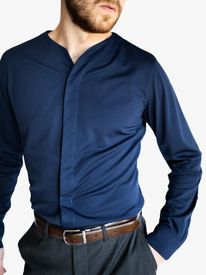 1.0 Collarless Dress Shirt Long Sleeve - Navy Blue