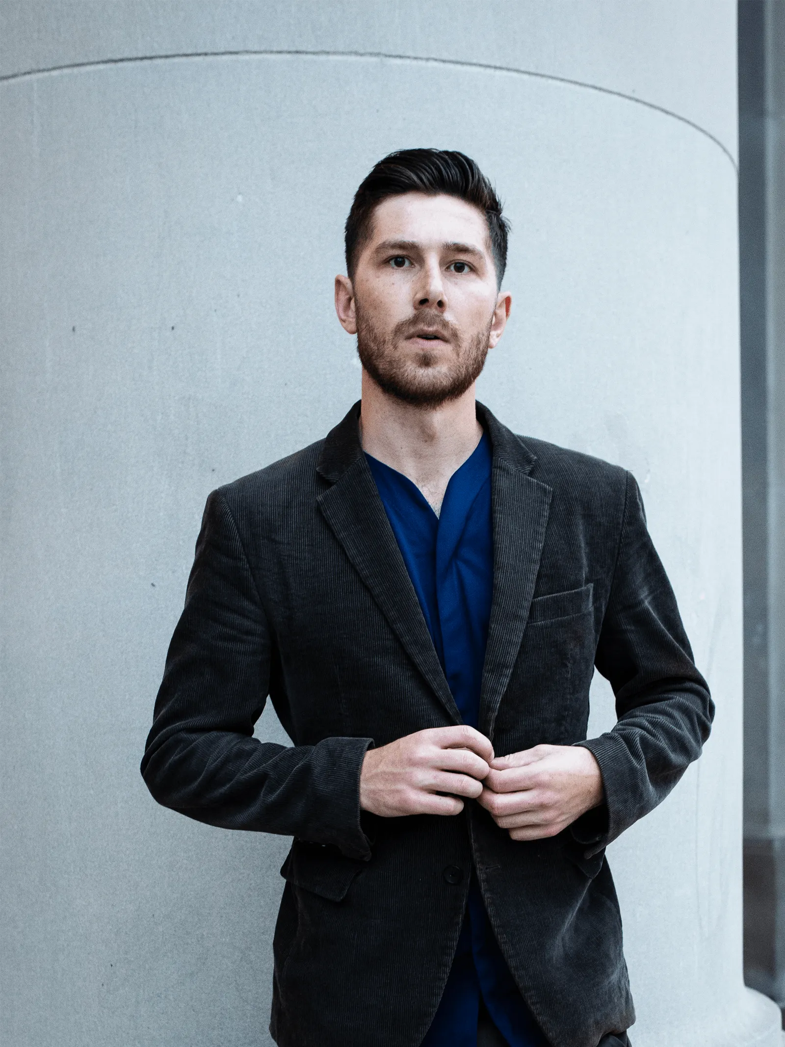 1.0 Collarless Dress Shirt Long Sleeve - Navy Blue
