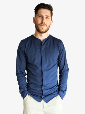 1.0 Collarless Dress Shirt Long Sleeve - Navy Blue