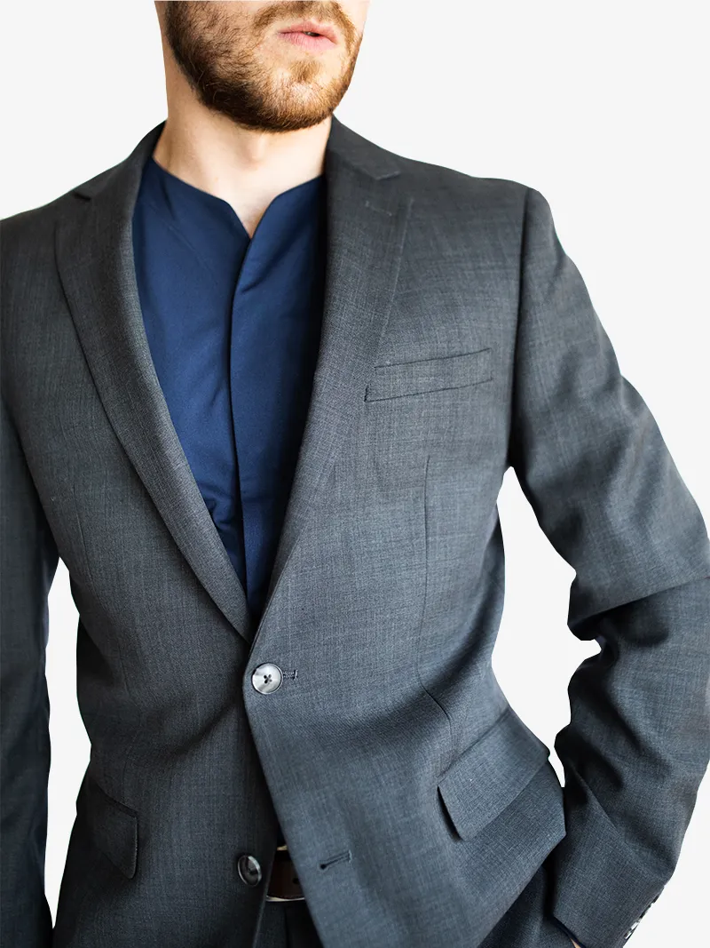 1.0 Collarless Dress Shirt Long Sleeve - Navy Blue