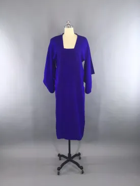1940s Vintage Silk Kimono Jacket Michiyuki Coat in Royal Blue Raw Silk