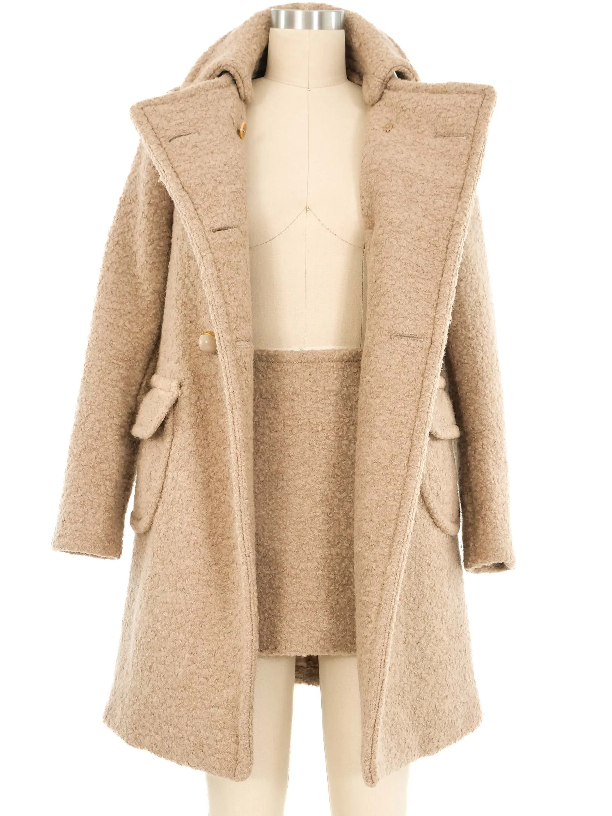 2010 Prada Khaki Bubble Button Coat and Skirt Ensemble
