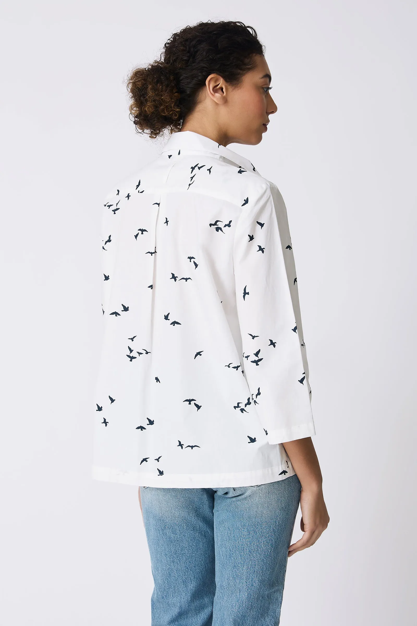 3/4 Sleeve Ginna - Bird Print (White)