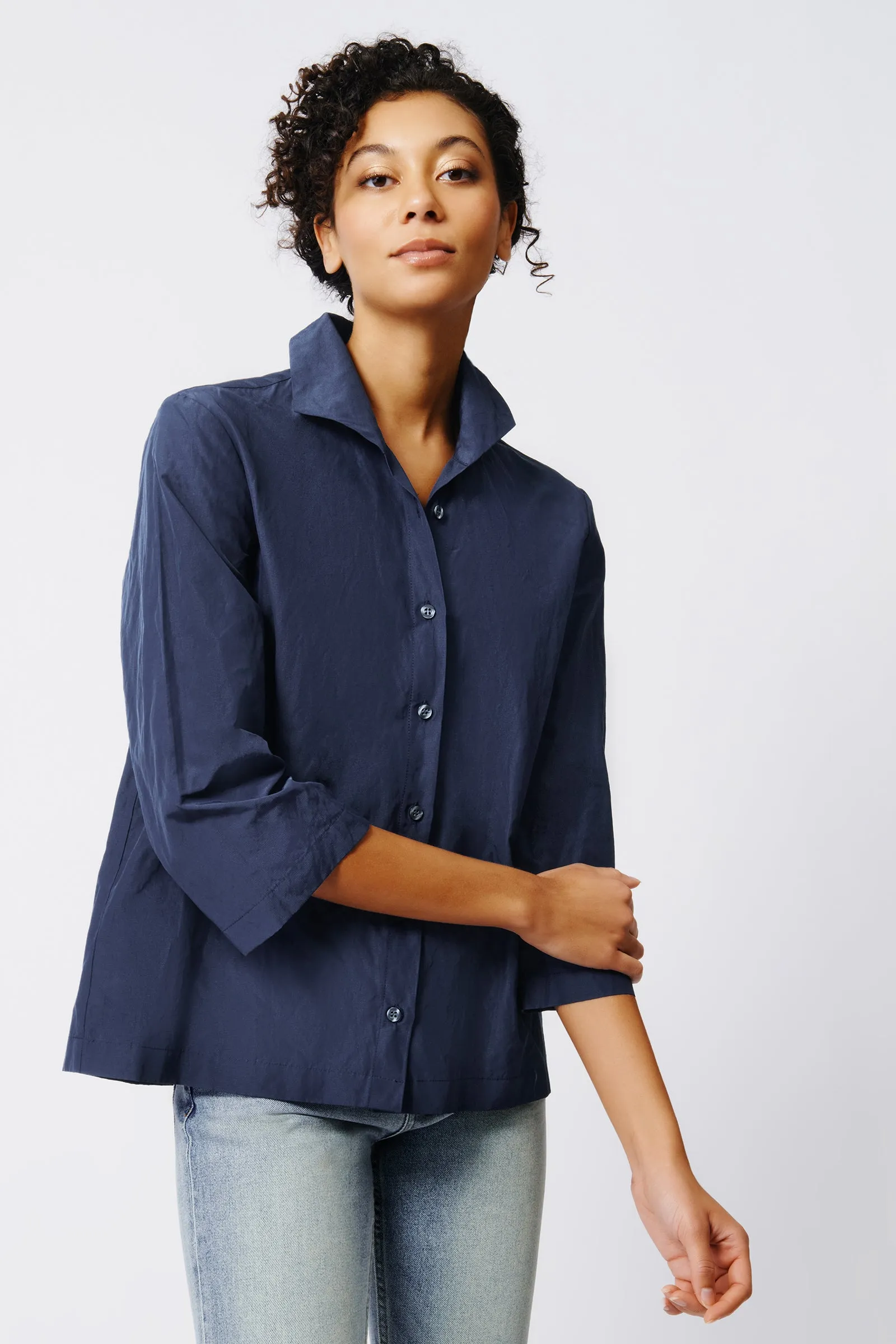3/4 Sleeve Ginna - Navy Cotton Nylon