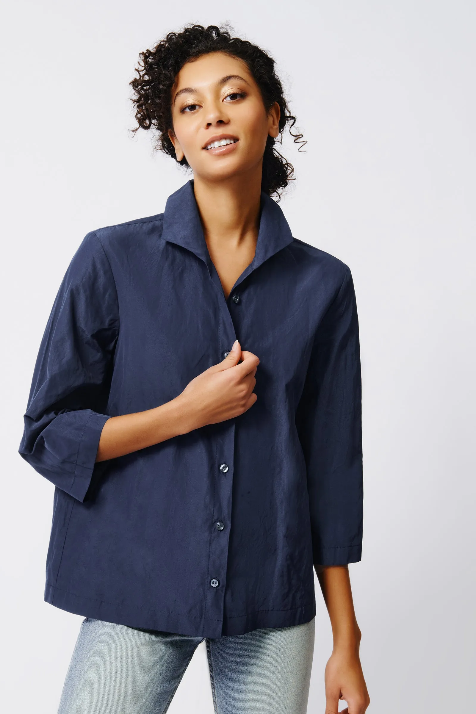 3/4 Sleeve Ginna - Navy Cotton Nylon