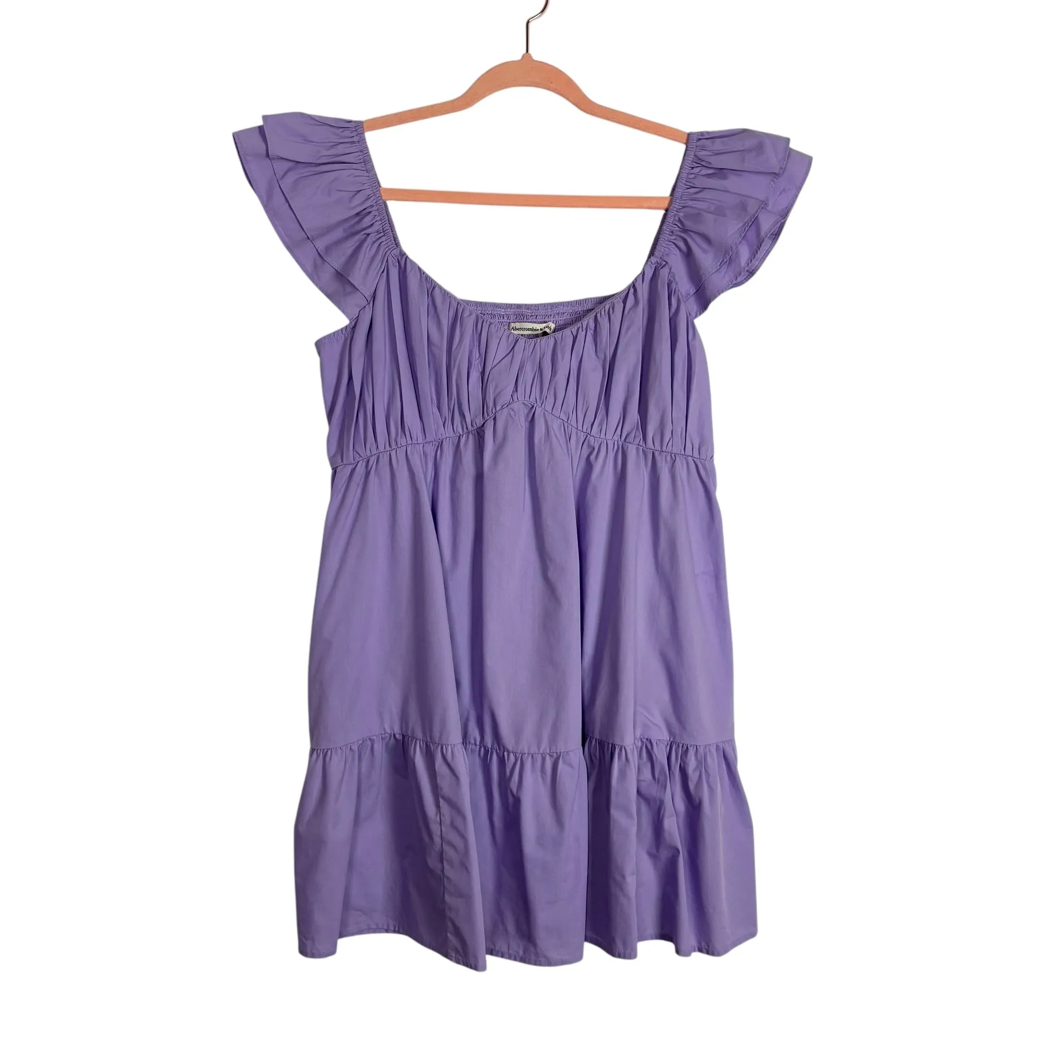 Abercrombie & Fitch Purple Pleated Bodice and Ruffle Sleeves Dress- Size L (see notes)