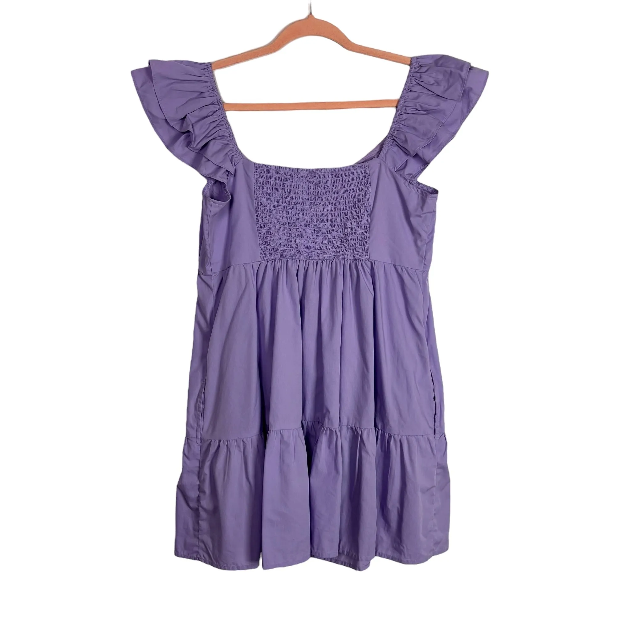 Abercrombie & Fitch Purple Pleated Bodice and Ruffle Sleeves Dress- Size L (see notes)