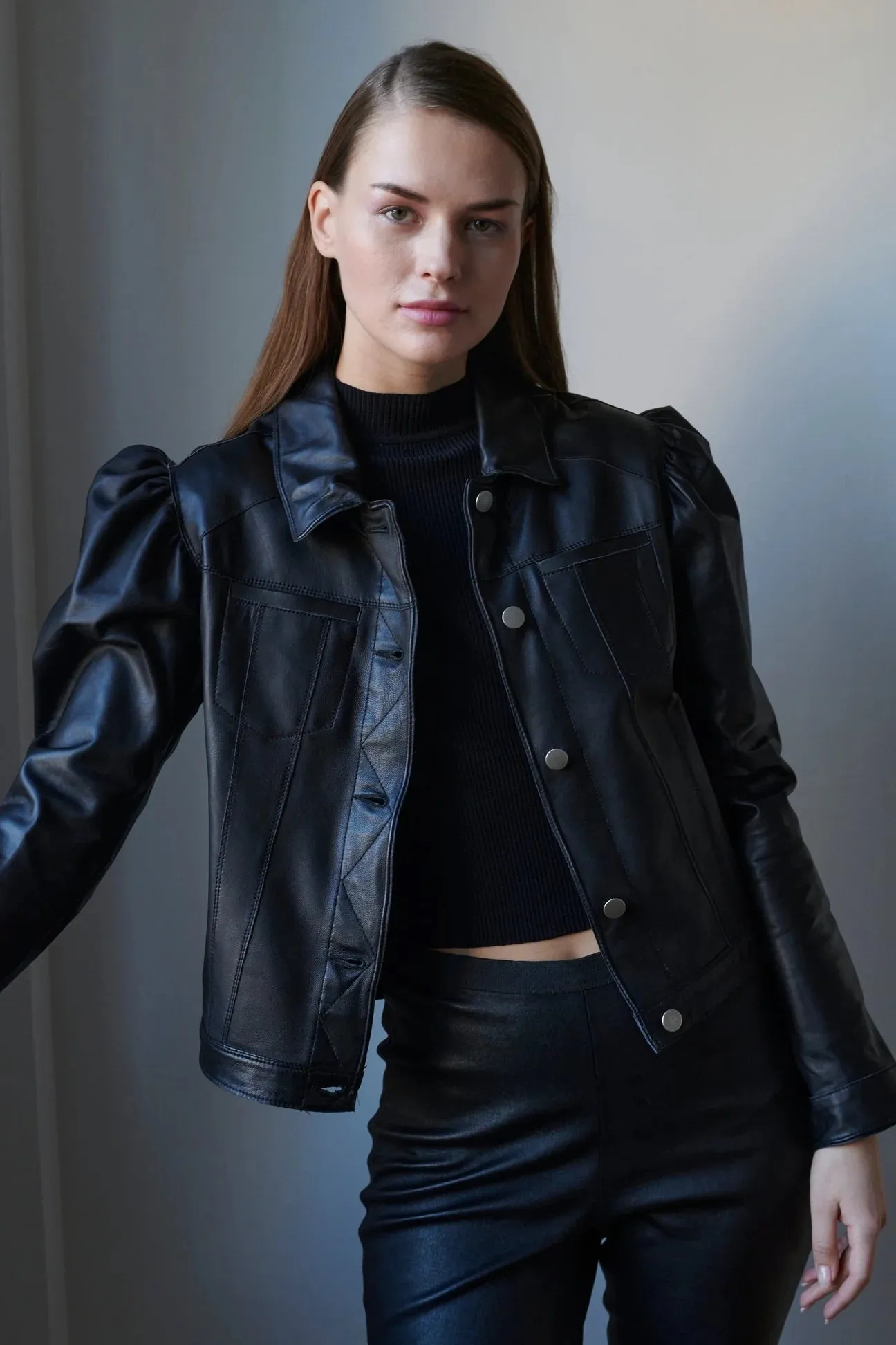 Ariel Cropped Burnished Leather Jacket