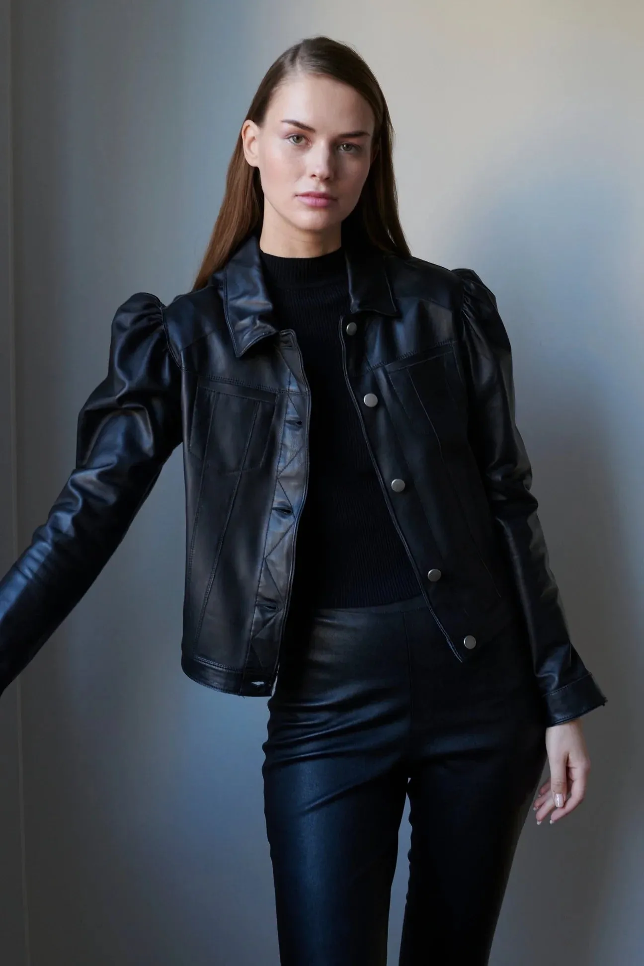 Ariel Cropped Burnished Leather Jacket