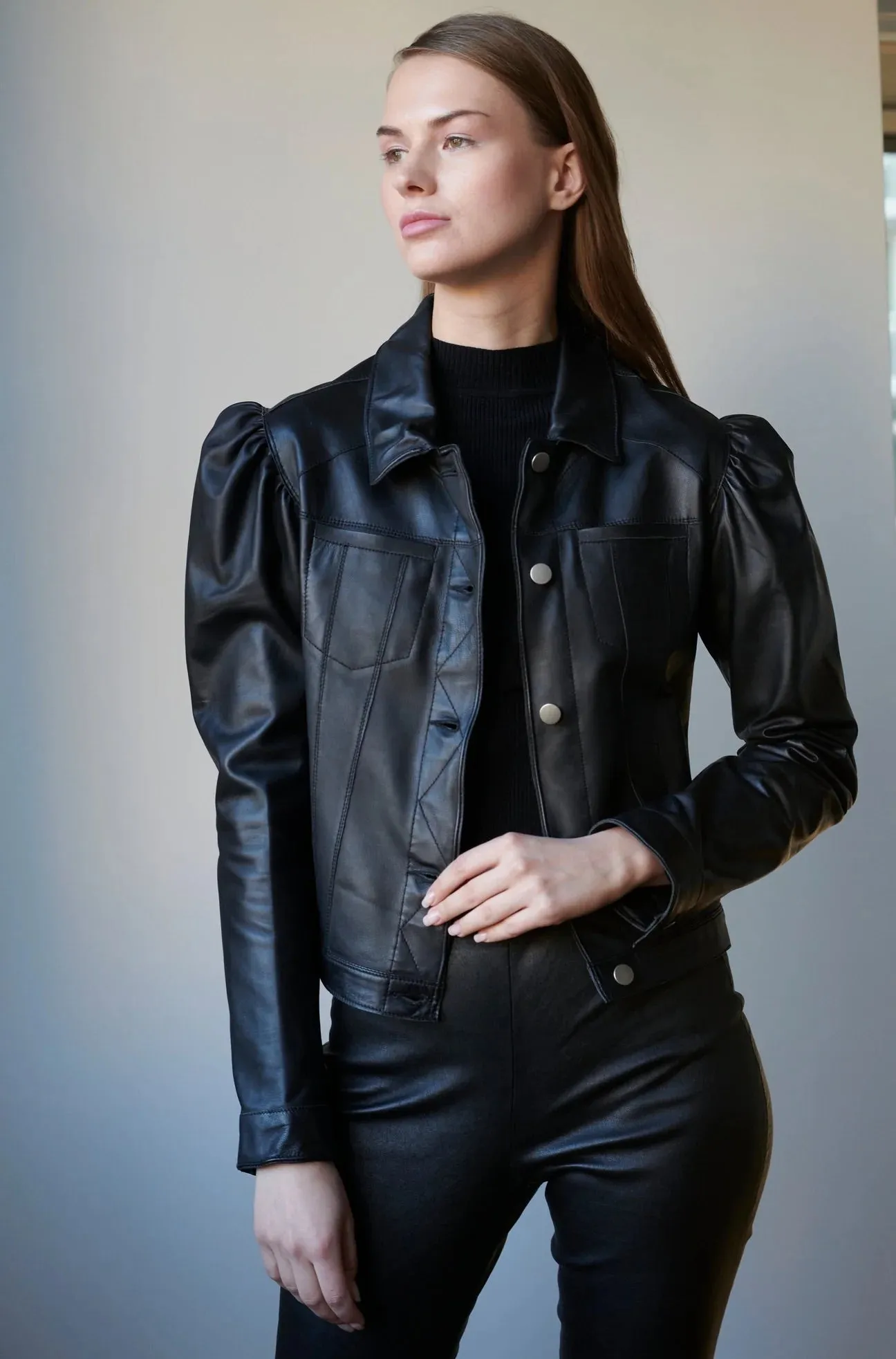 Ariel Cropped Burnished Leather Jacket