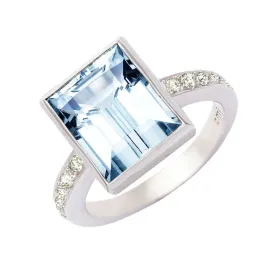 Baguette Cut Aquamarine & Diamond Ring   WPR29