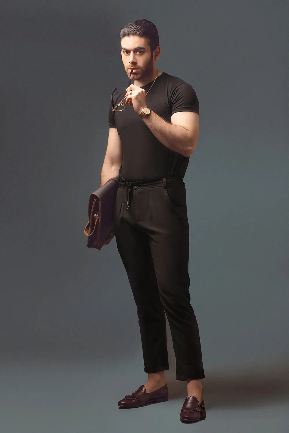 Black Single Pleated Drawstring trouser