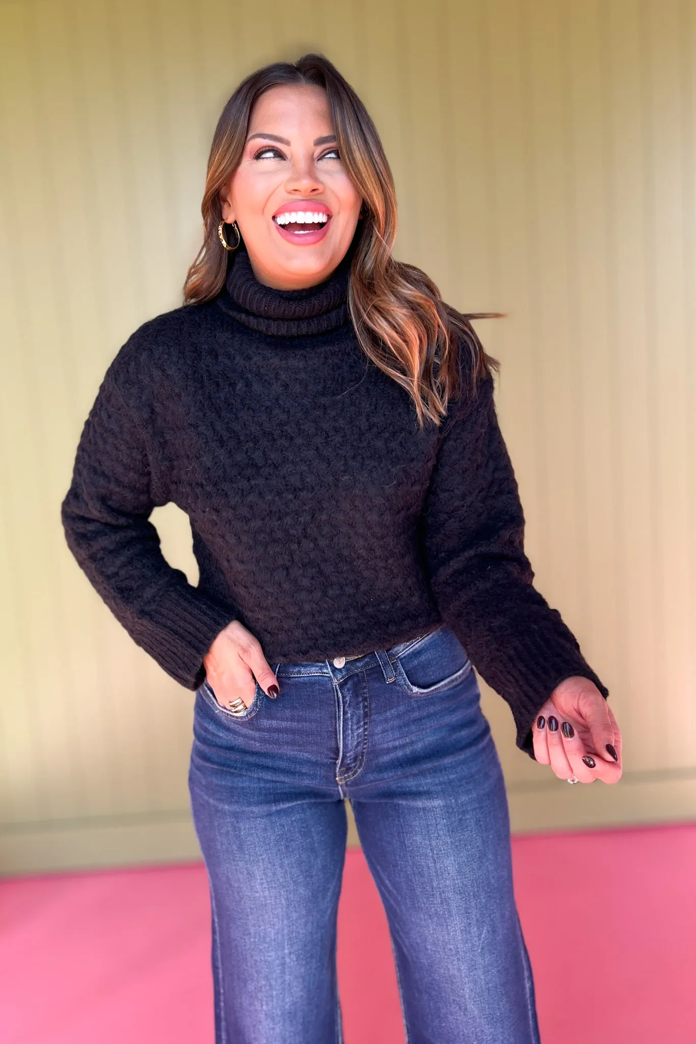 Black Turtleneck Drop Shoulder Sweater *FINAL SALE*