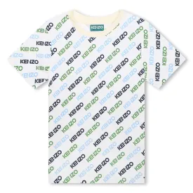 Boys Cream All Over Logo Print T-Shirt