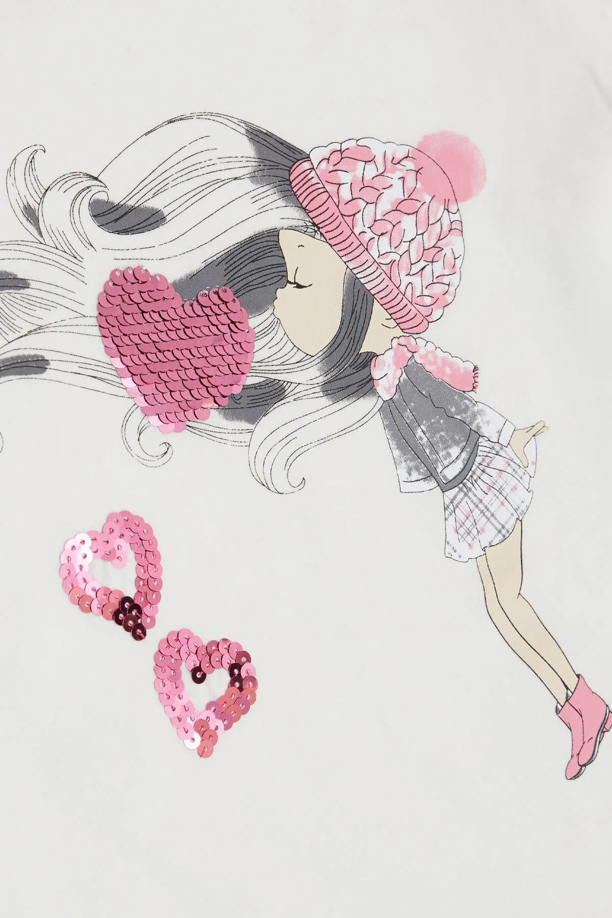 BRE Breeze Girl Child Long Sleeve T-Shirt with Sequined Heart Print, 2-6 Years, Ecru - St. Johns