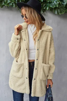 Button Down Pocketed Teddy Coat