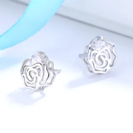 Caged Rose Stud Earrings with Floating Crystals