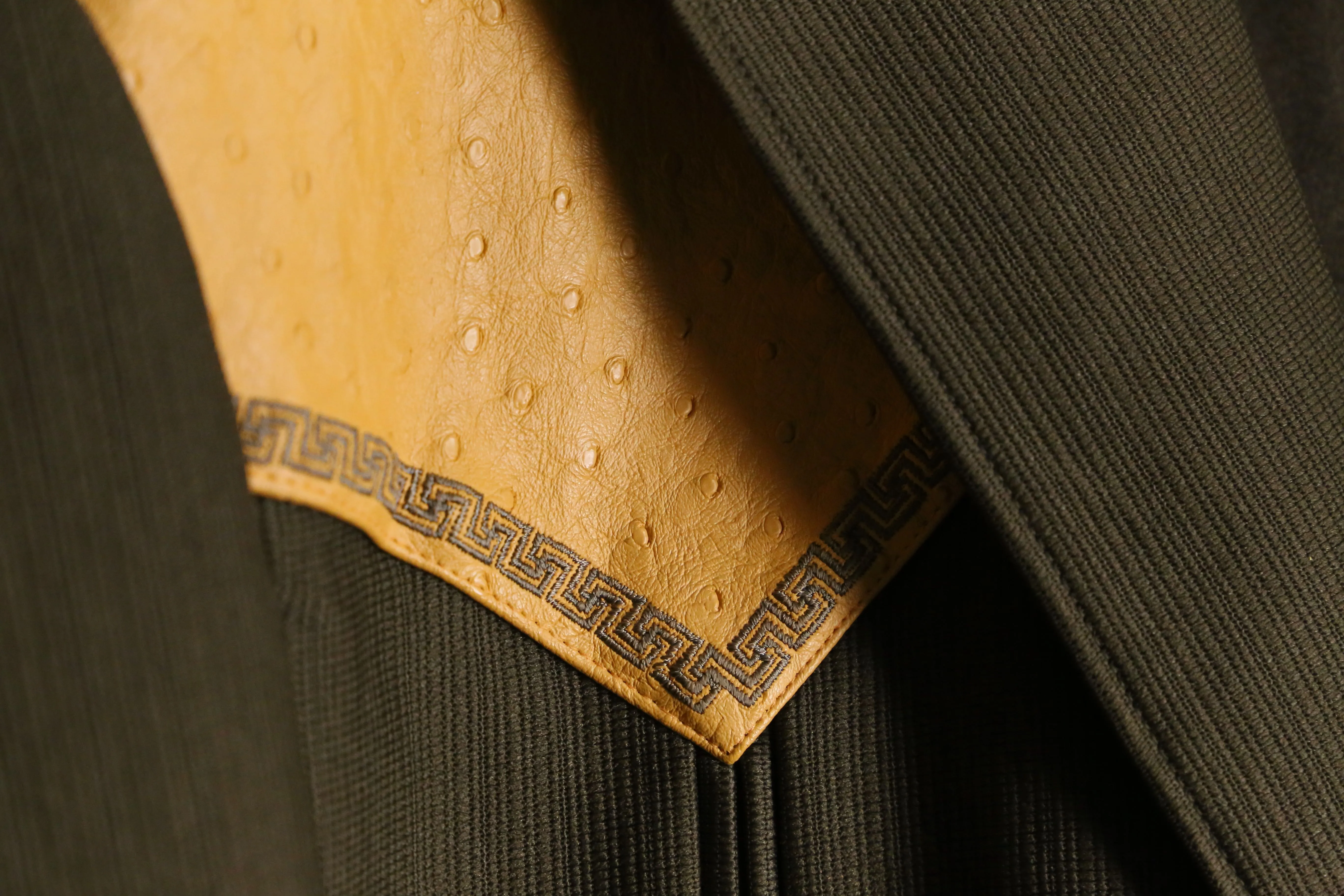camel leather switch western tailored jacket