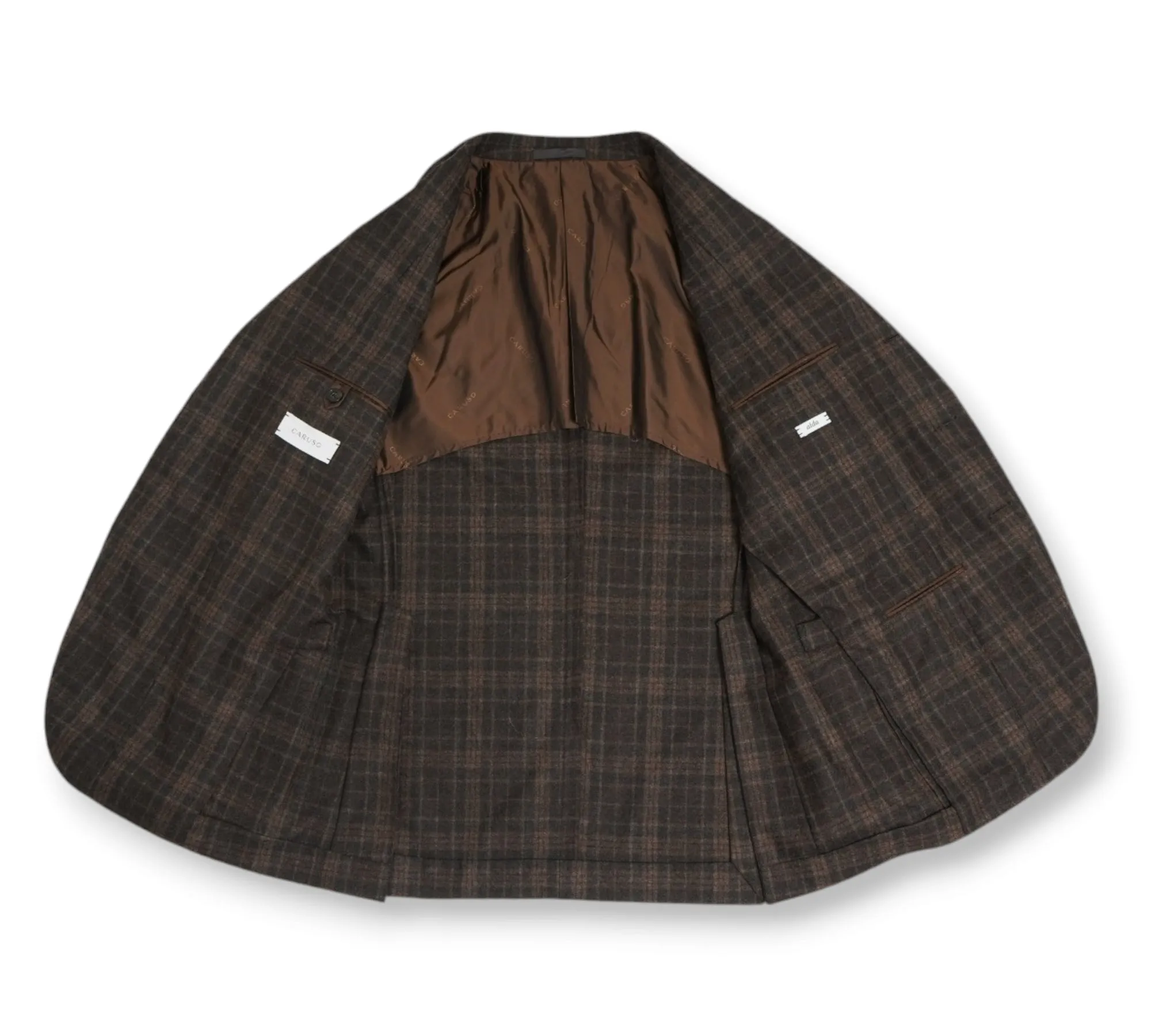 Caruso - Brown Tartan Checked Flannel Wool/Cashmere Sports Jacket 50