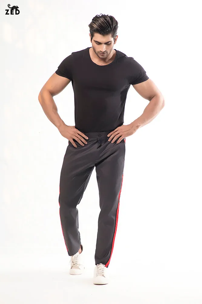 Charcoal With Red and Black Striped Pants