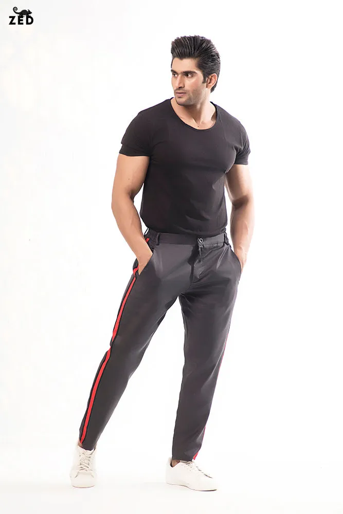 Charcoal With Red and Black Striped Pants