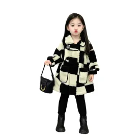 Checker Print Button Teddy Coat