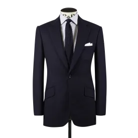 Classic Notch Lapel Jacket in Navy Hopsack Wool