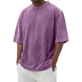 Cotton Shirt for Men Loose Fit Distressed Casual Half Sleeve T-Shirt Summer Retro Style Crewneck Pullover, Lighting Deals of Today My Order Shop The Look Baggy Style Tee(Purple,3X-Large)