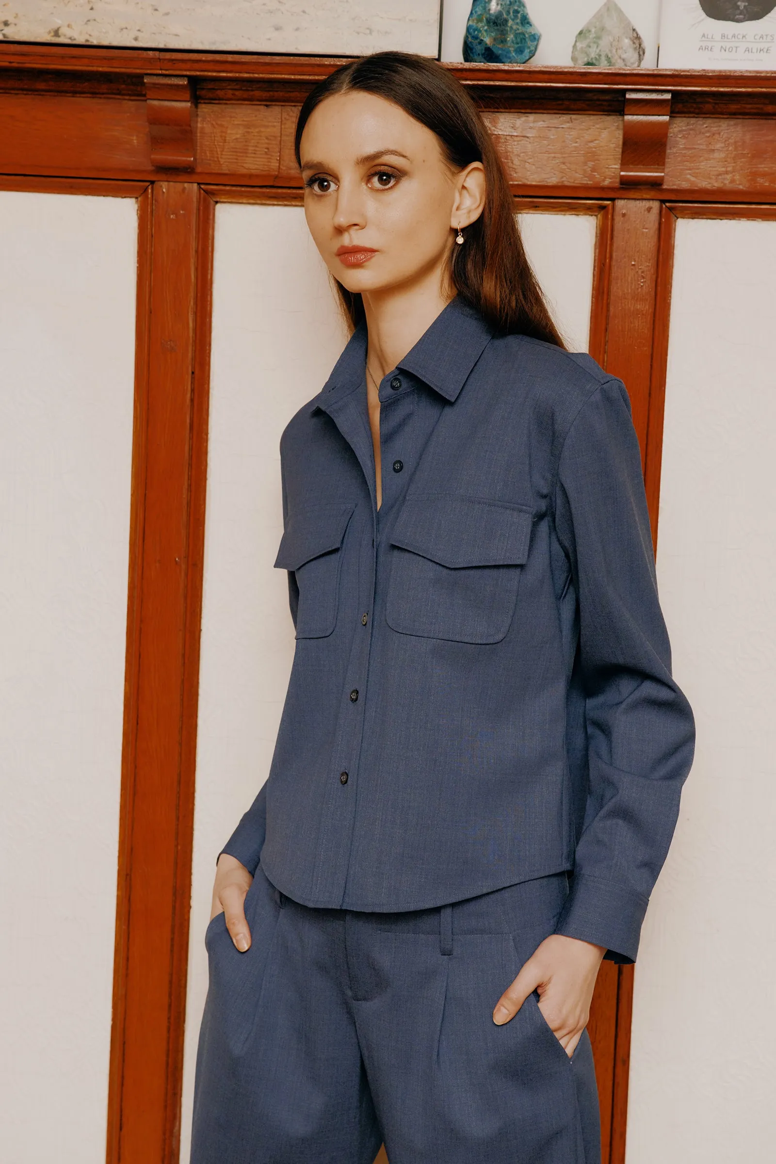 Crop Tailored Shirt - Denim