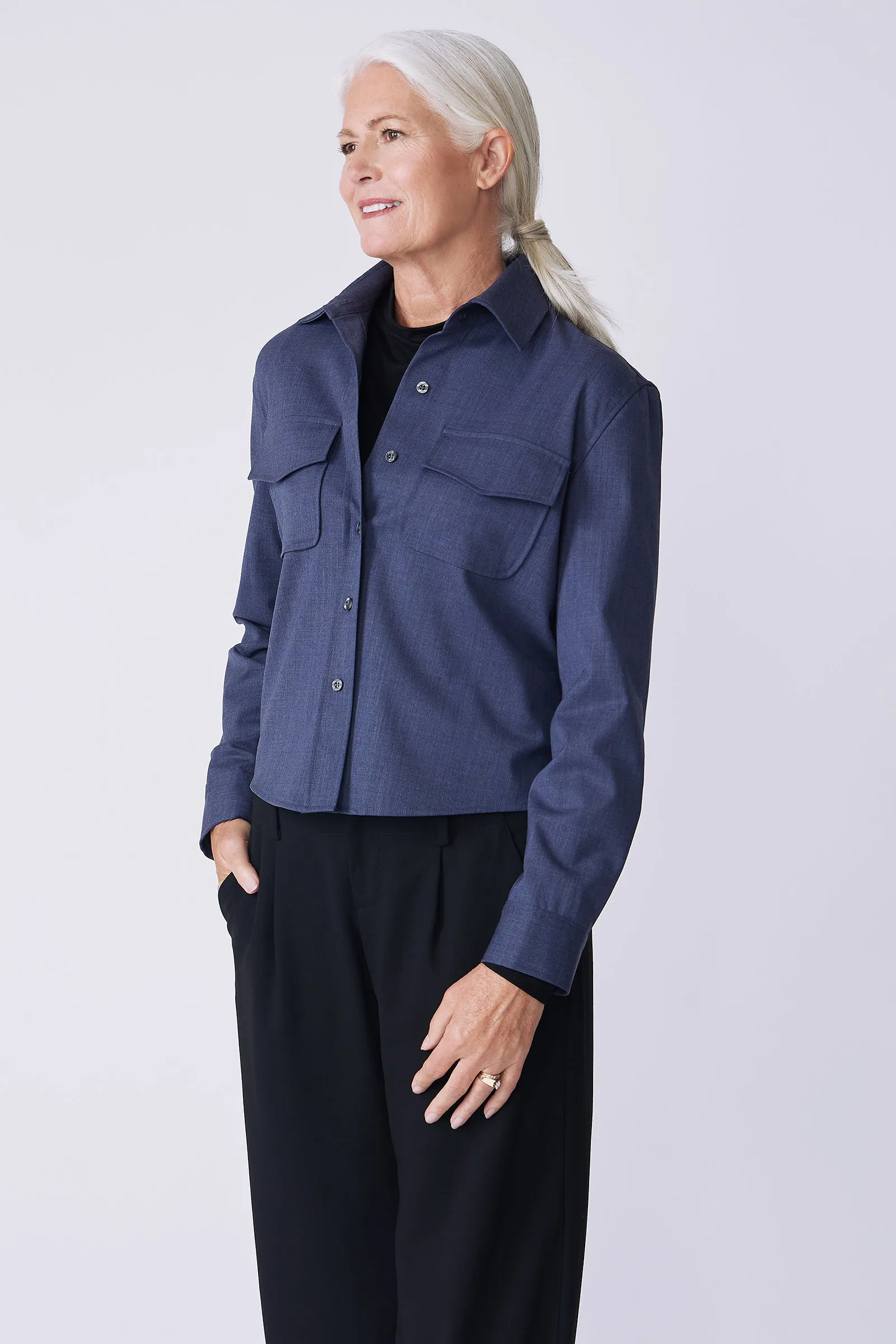 Crop Tailored Shirt - Denim