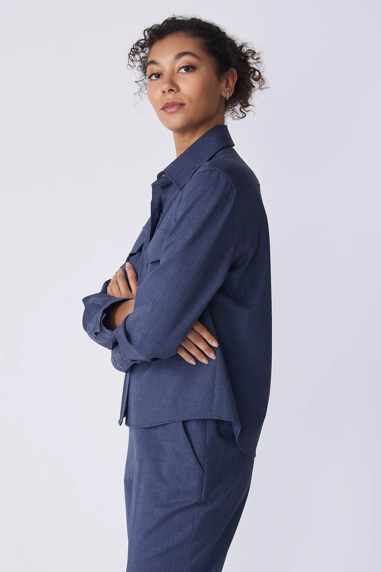 Crop Tailored Shirt - Denim