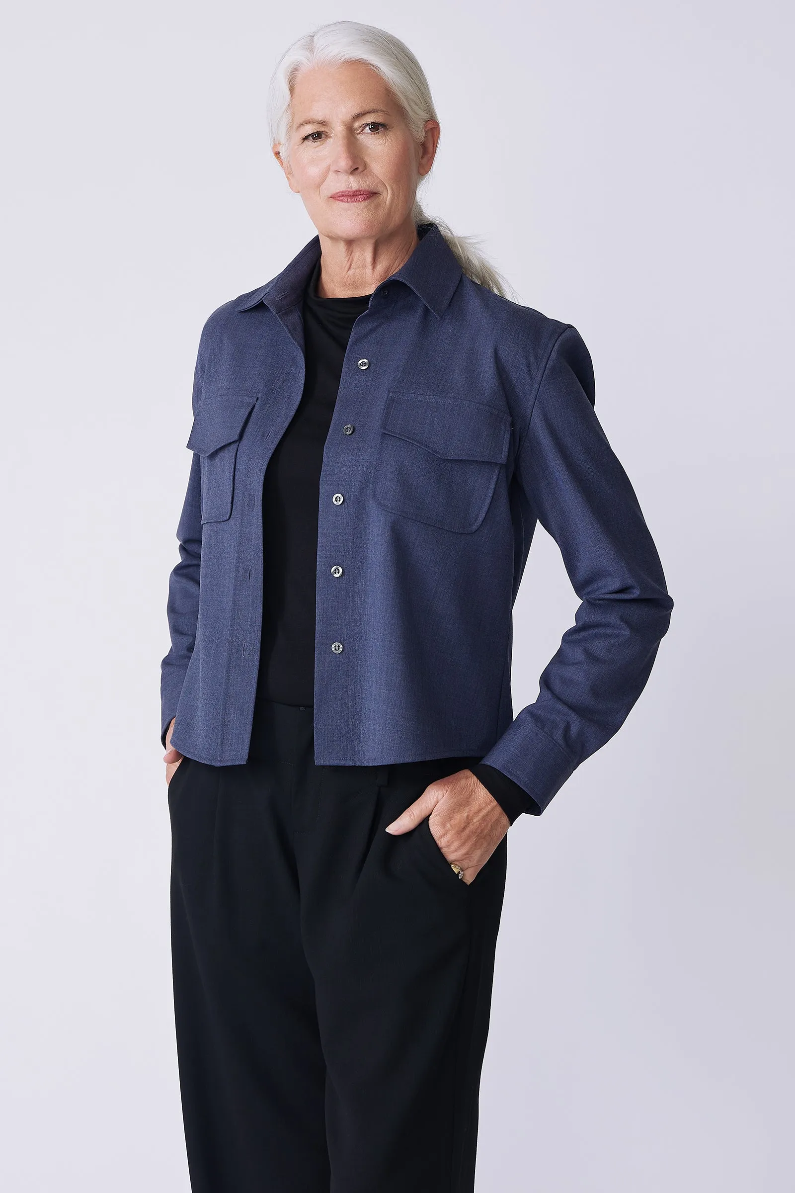 Crop Tailored Shirt - Denim