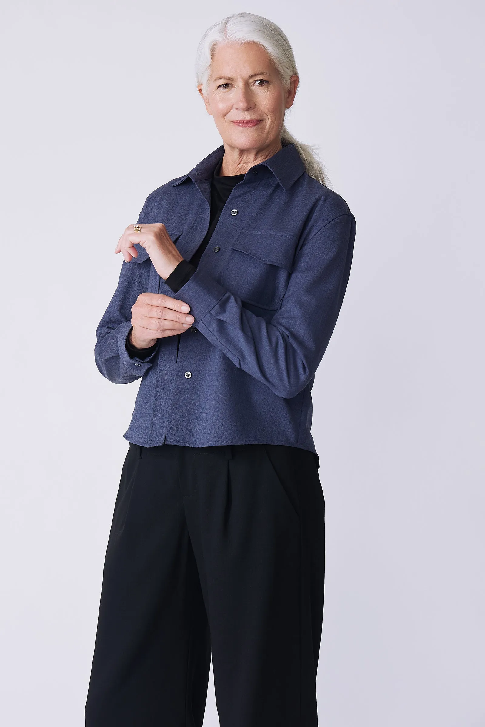 Crop Tailored Shirt - Denim