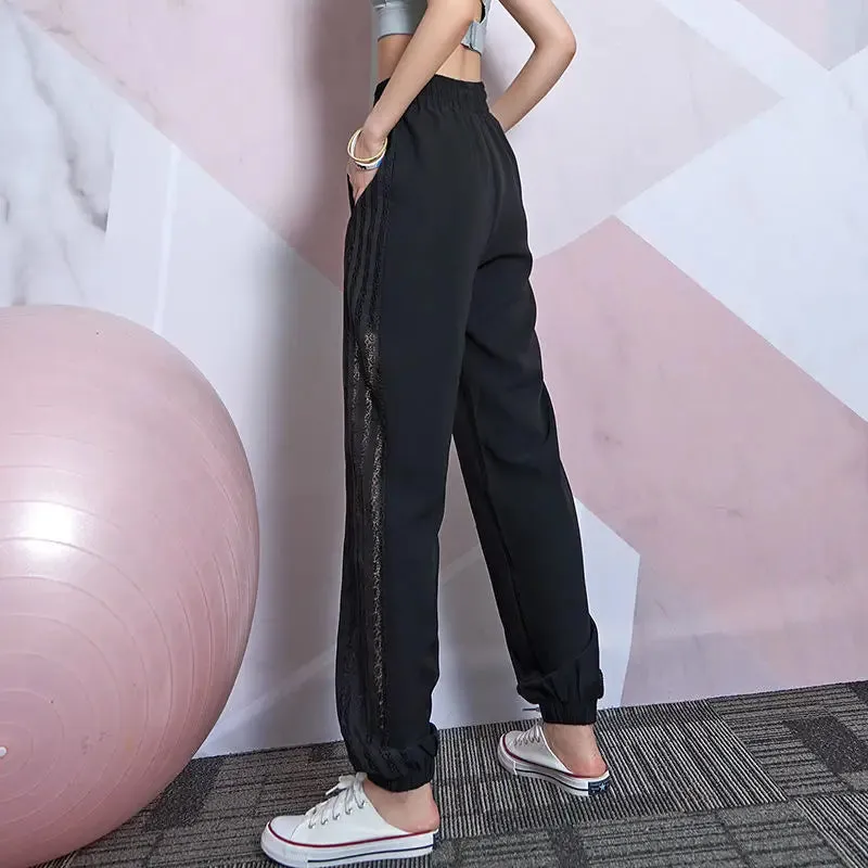 Elastic Mesh Hollow Breathable Printed Sweatpants
