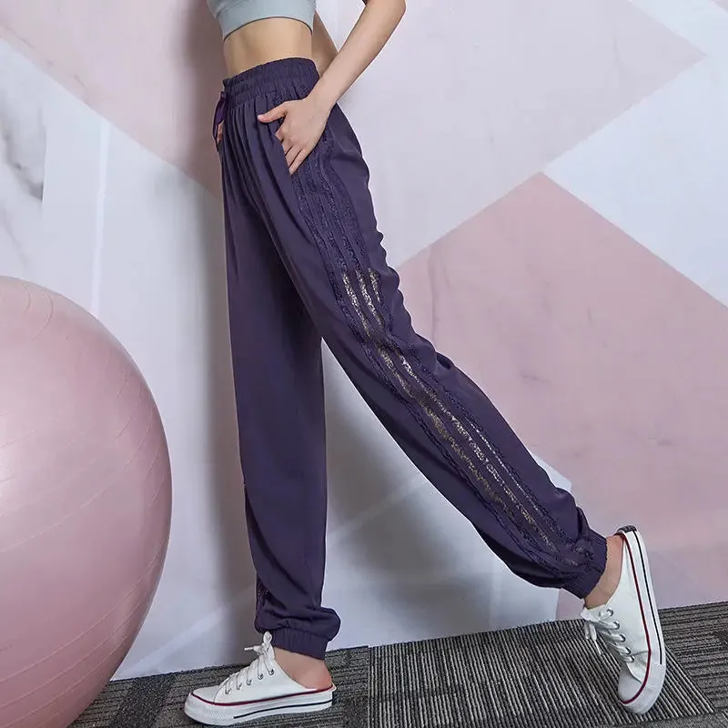 Elastic Mesh Hollow Breathable Printed Sweatpants