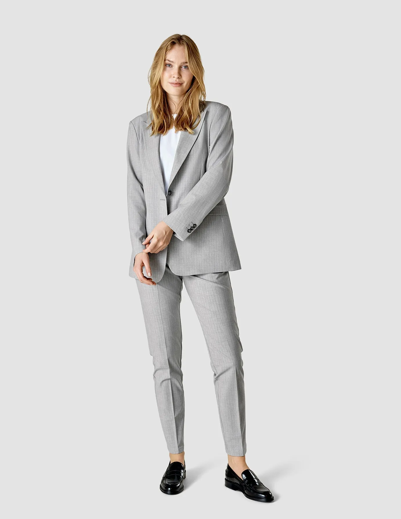 Essential Blazer Light Grey Pinstriped