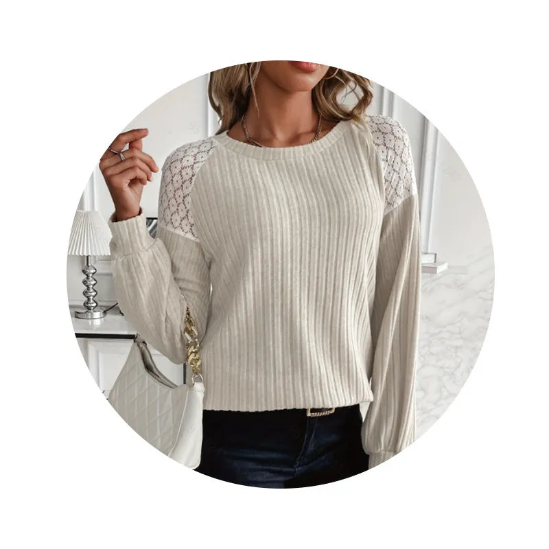Fashion Lace Stitching Pullover Sweater
