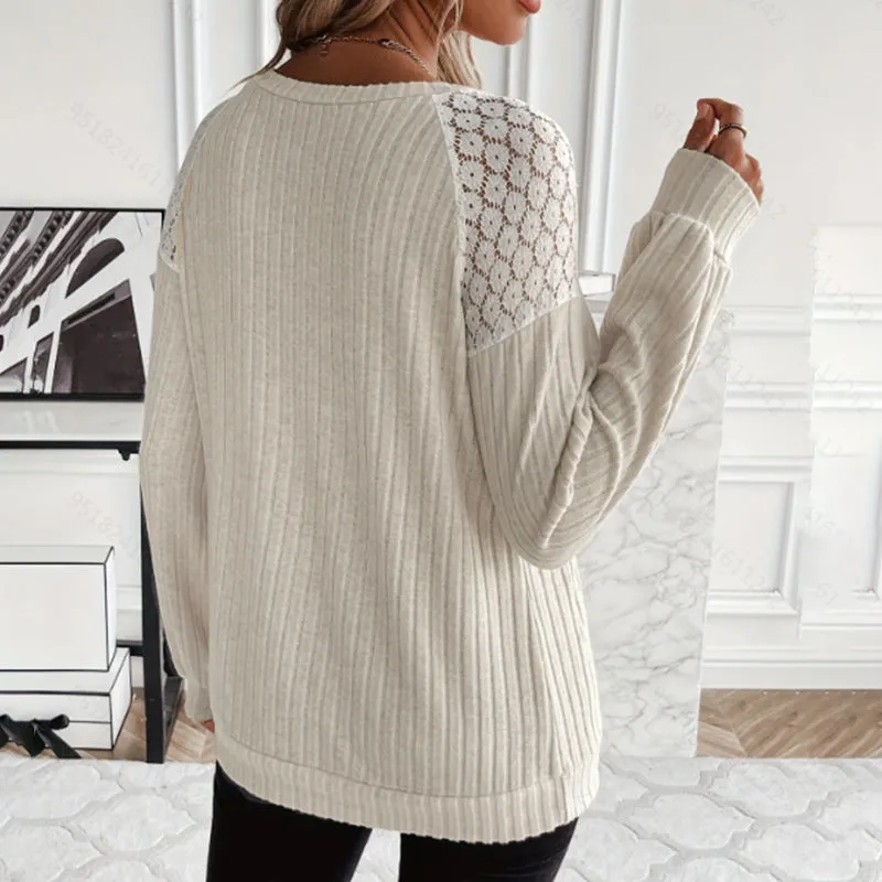 Fashion Lace Stitching Pullover Sweater
