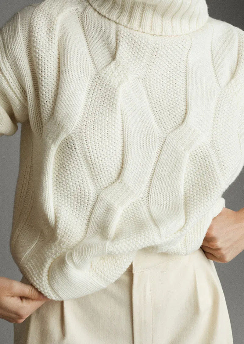 Fashion Loose Beige Turtleneck Sweater