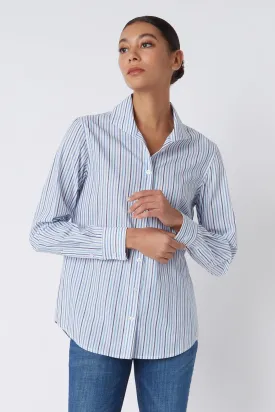 Ginna Box Pleat Shirt - Multi Stripe Navy