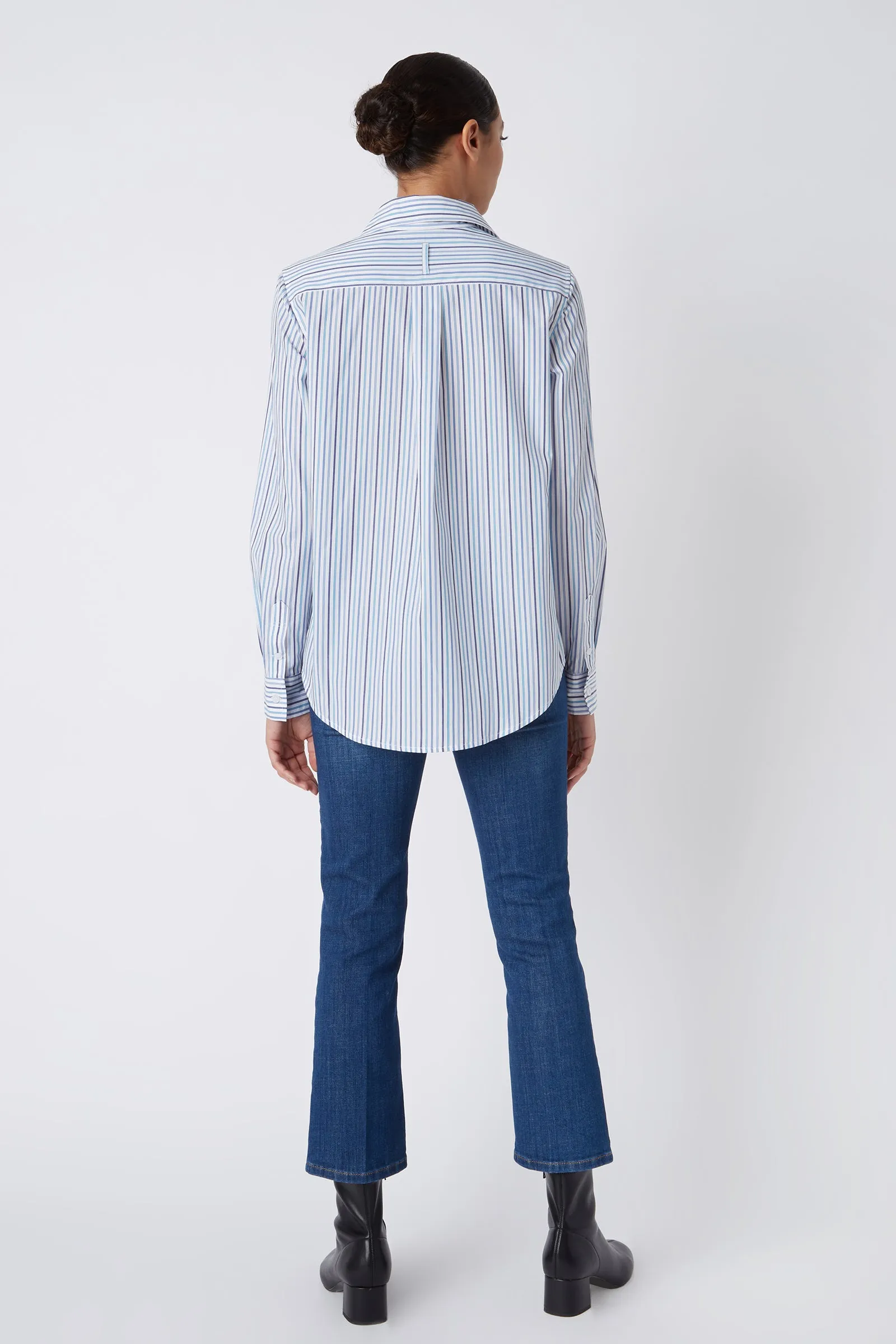 Ginna Box Pleat Shirt - Multi Stripe Navy