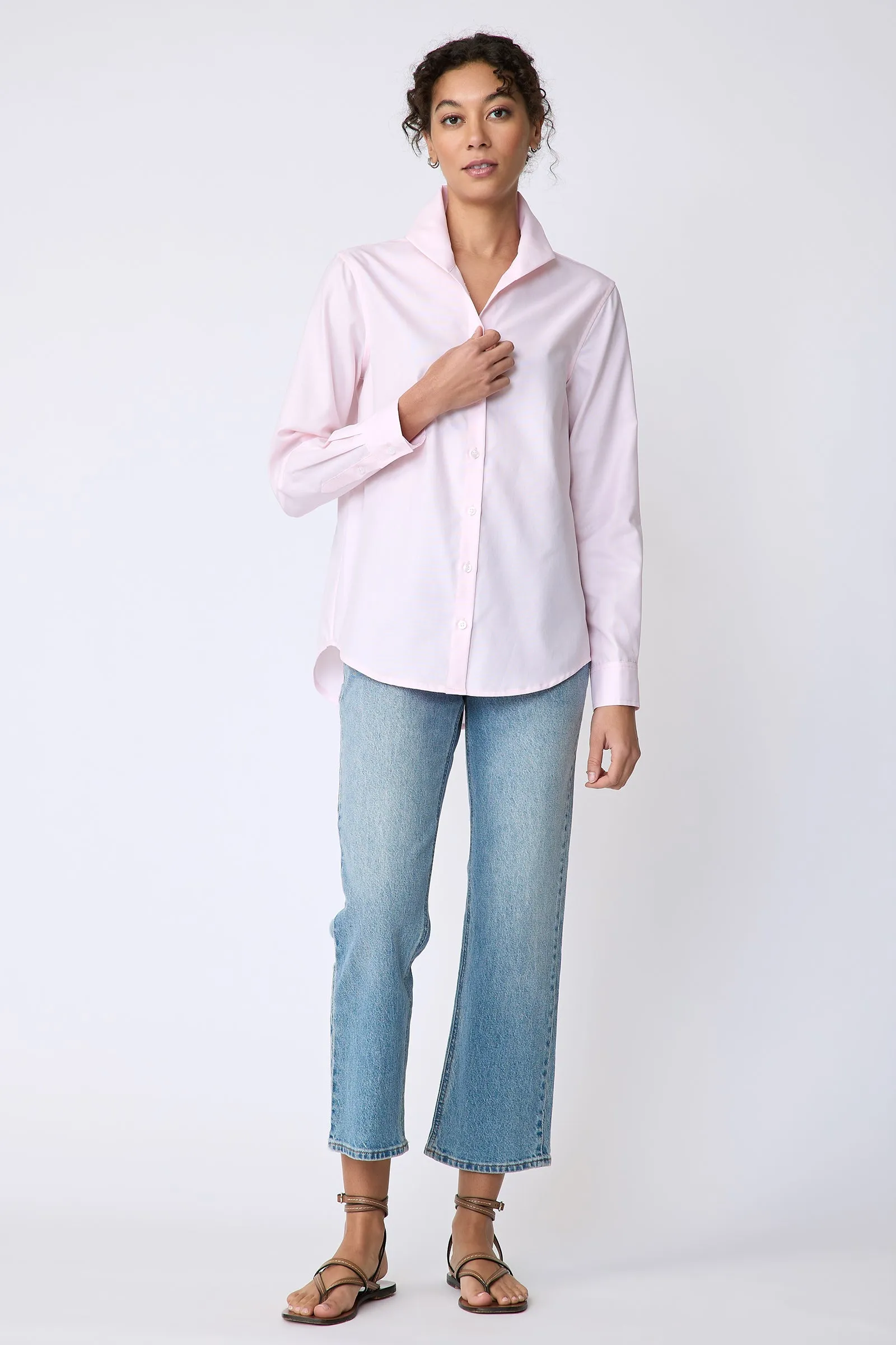 Ginna Box Pleat Shirt - Pink Pinpoint Oxford