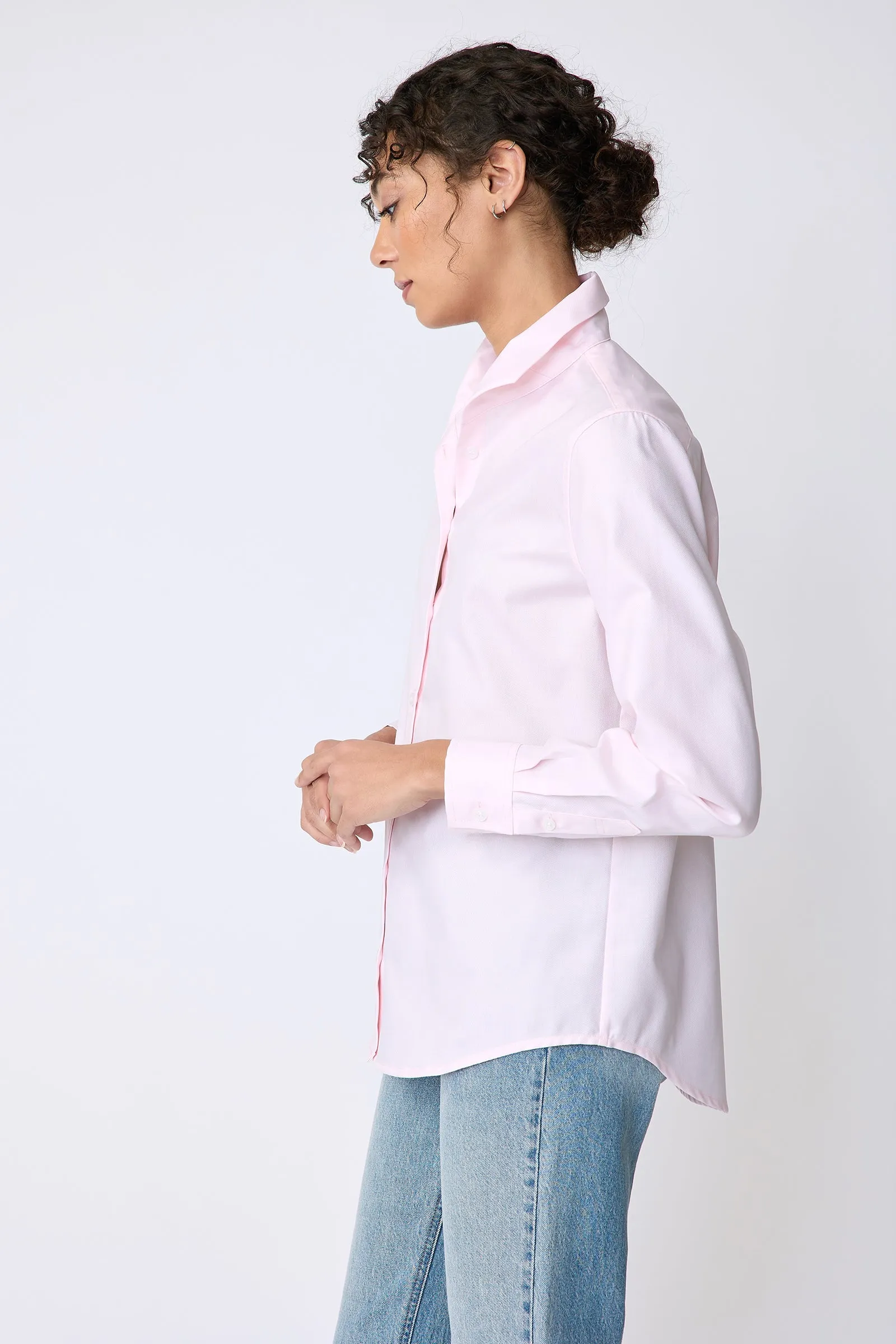 Ginna Box Pleat Shirt - Pink Pinpoint Oxford
