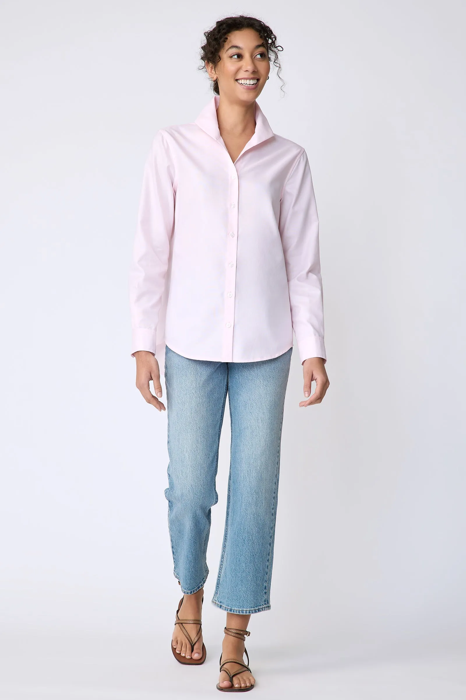 Ginna Box Pleat Shirt - Pink Pinpoint Oxford