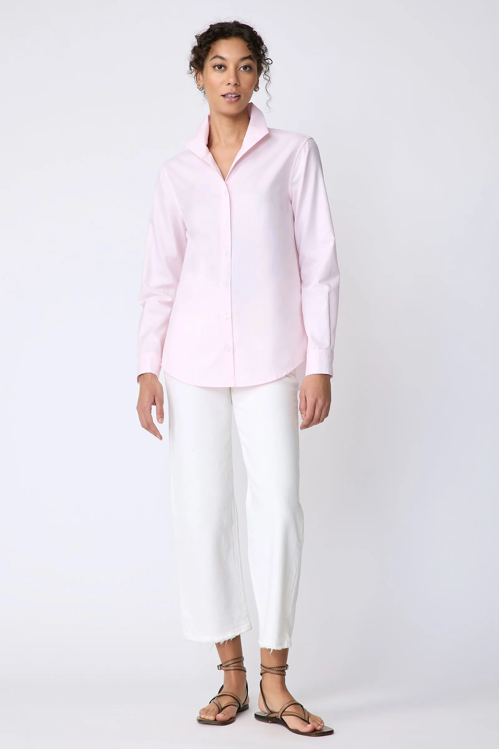 Ginna Box Pleat Shirt - Pink Pinpoint Oxford