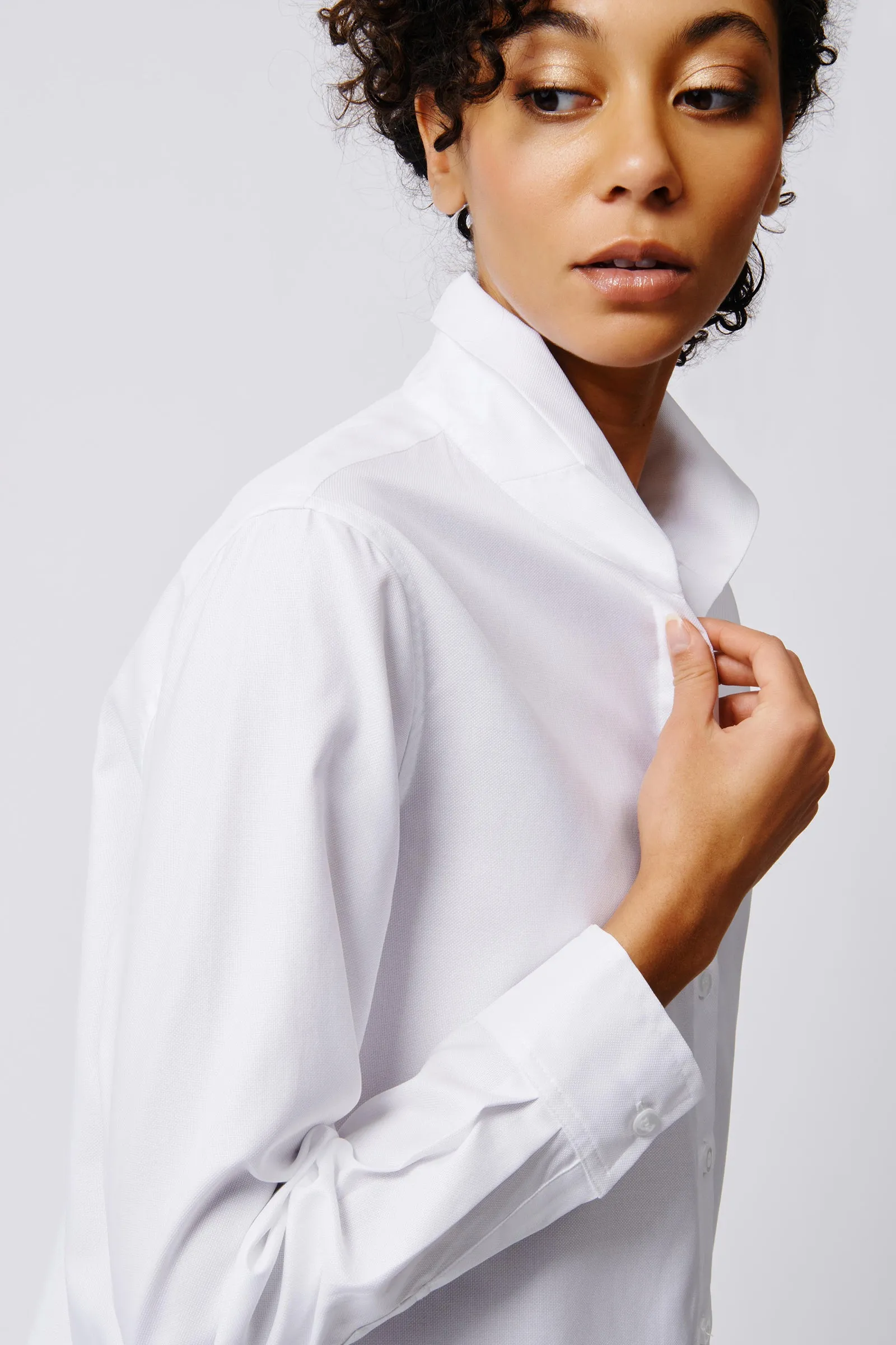 Ginna Box Pleat Shirt - White Pinpoint Oxford