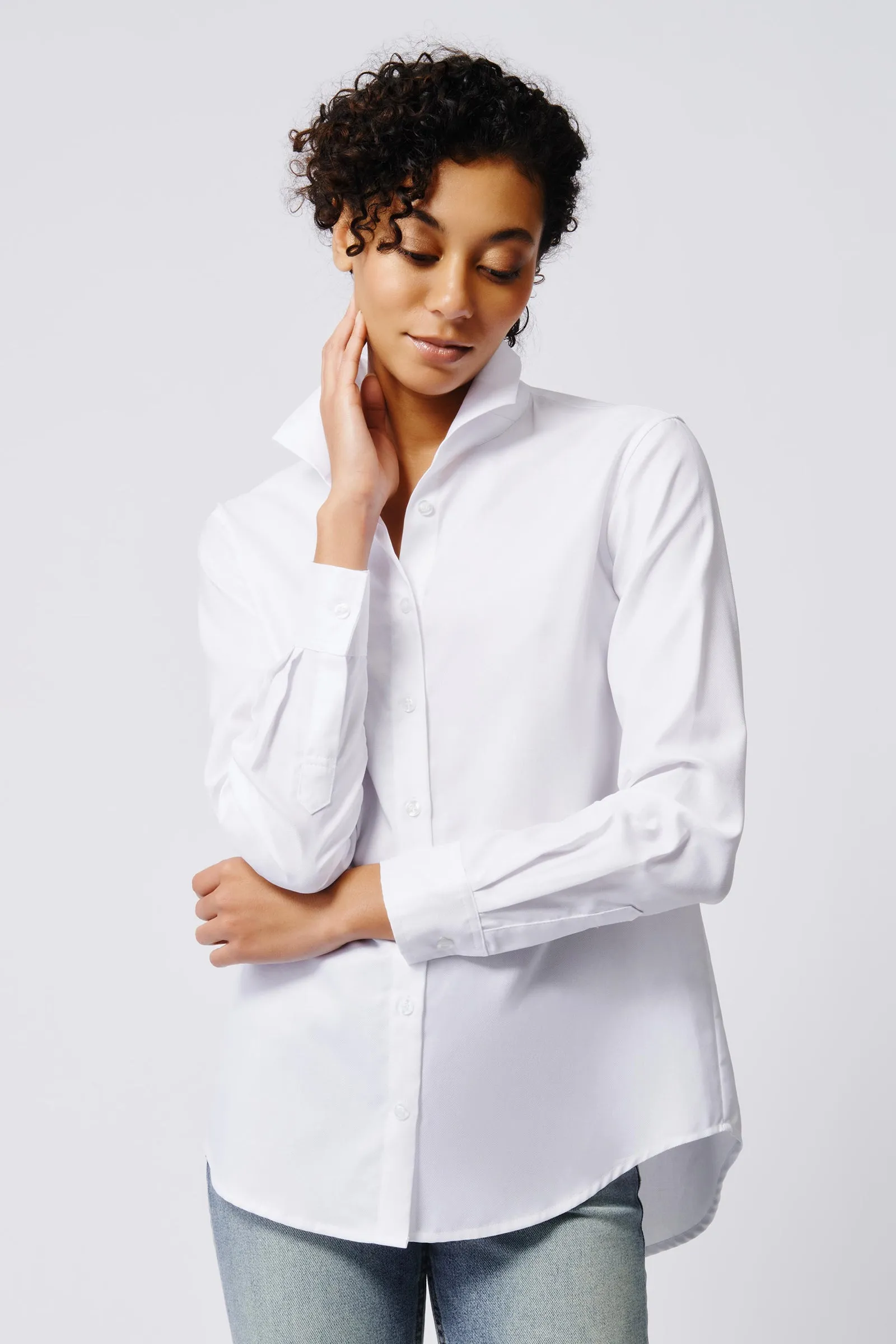 Ginna Box Pleat Shirt - White Pinpoint Oxford