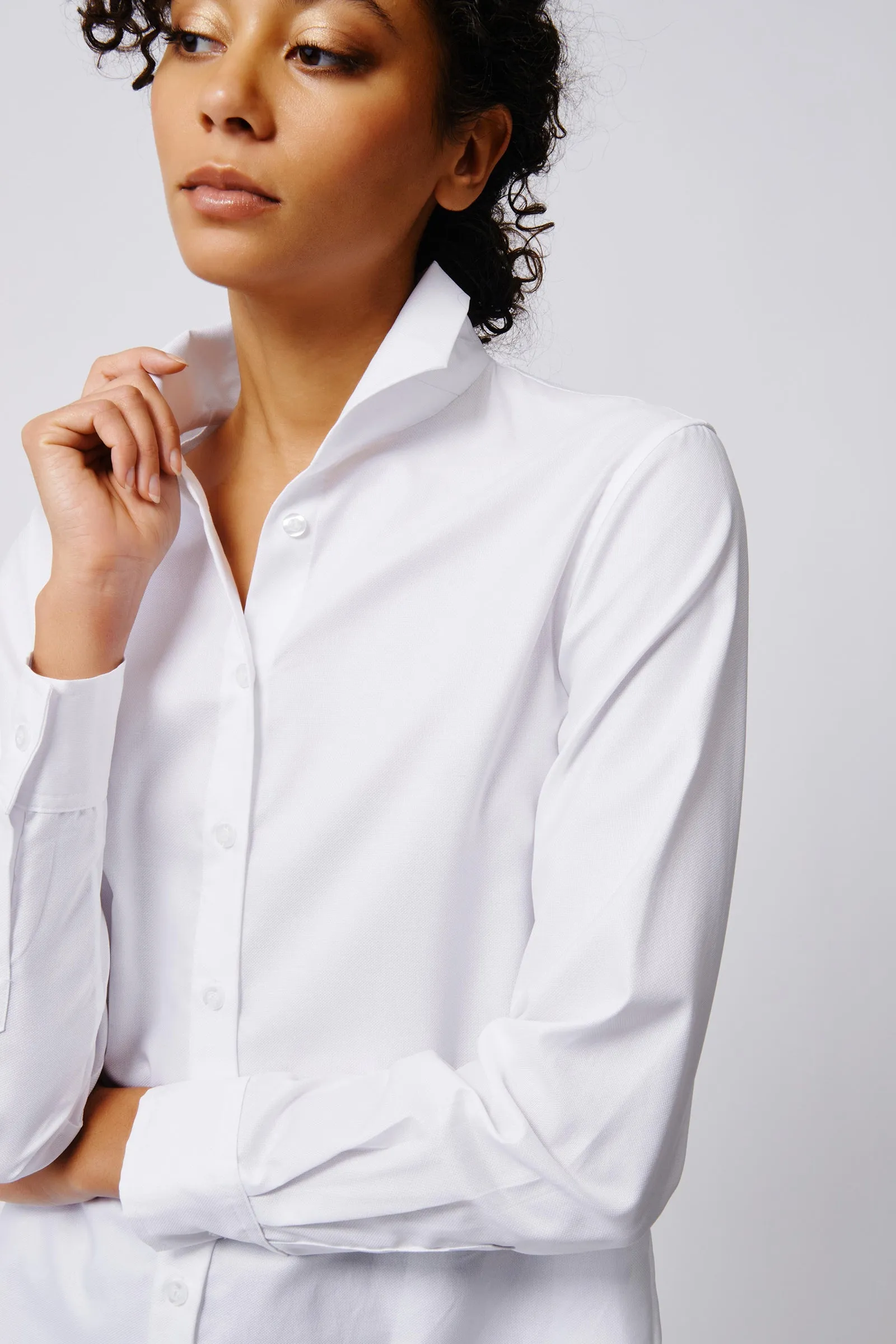 Ginna Box Pleat Shirt - White Pinpoint Oxford