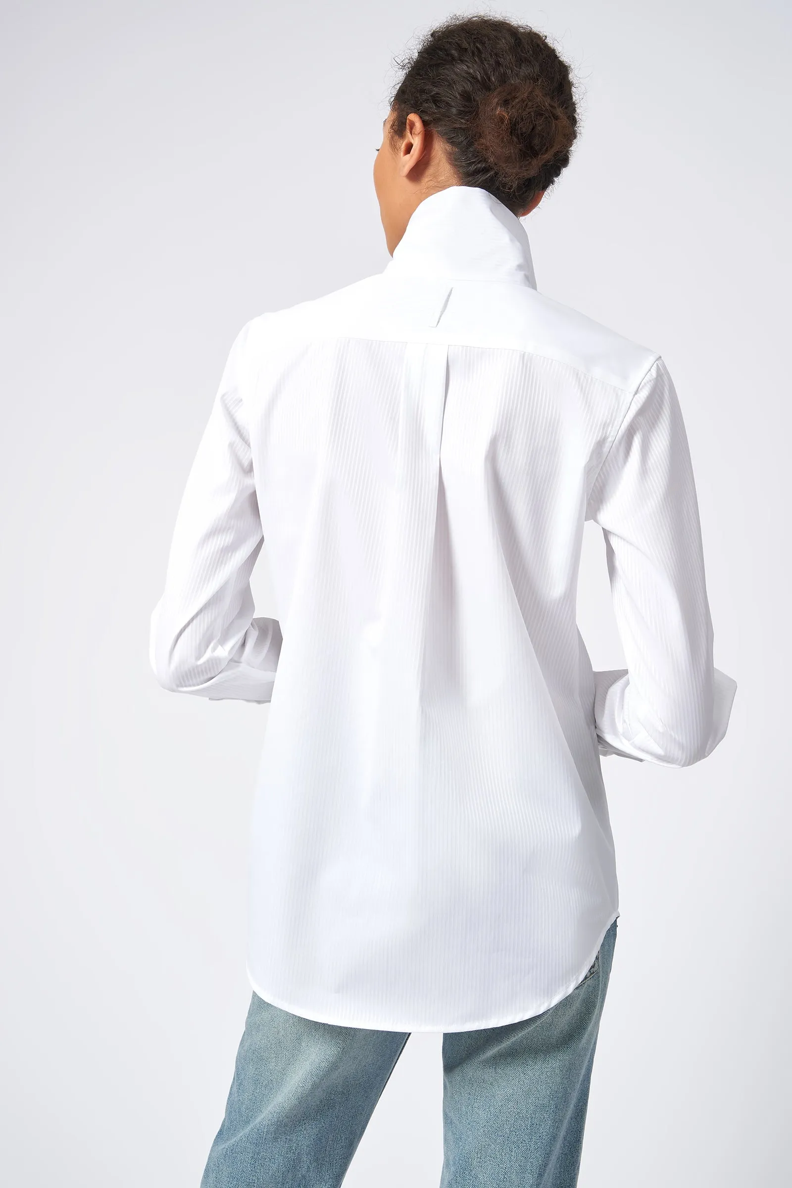 Ginna Box Pleat Shirt - White Satin Stripe