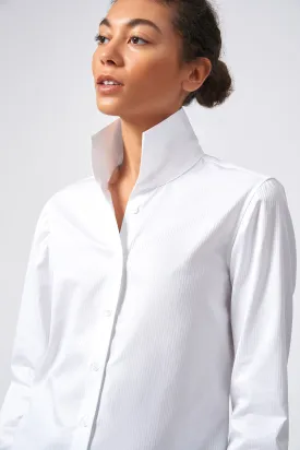 Ginna Box Pleat Shirt - White Satin Stripe